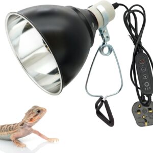 BREUAILY Reptile Heat Lampshade with Clip 100W Aluminum Tortoise Heat Holder with Dimmer Switch Reptile Pet Heat lamp Holder Reptile Heating Guard for UVA/UVB Bulb (7.2inch)