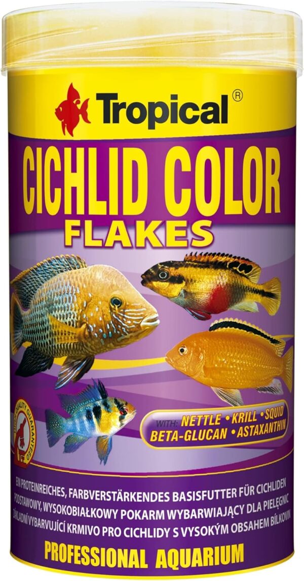 CICHLID COLOR FLAKES 250ml / 50g - fish food for cichlids, colour-enhancing flakes