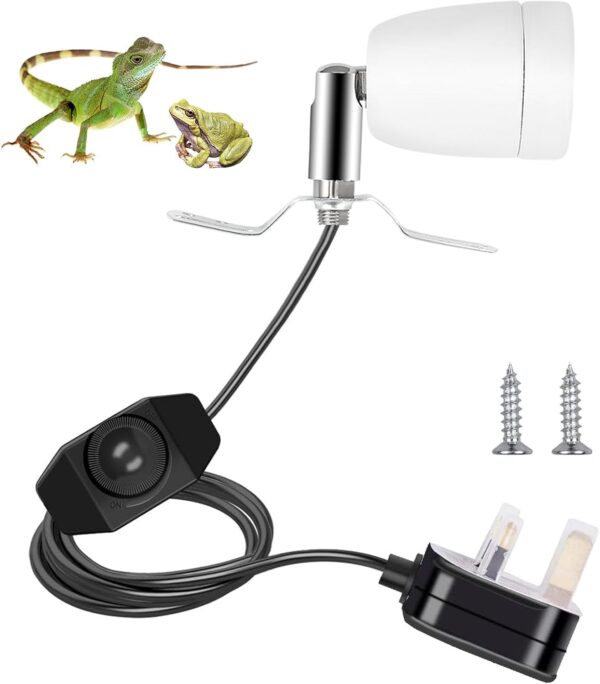 Ceramic Reptile Heat Lamp Holder 300W, E27 Bulb Base Ceramic Heat Bulb Holder, 180° Rotatable Heat Lamp Socket,Reptile Light Holder with Dimmer Switch for Turtle, Snake,Lizard,Dog,Bird,Chick, No Bulbs