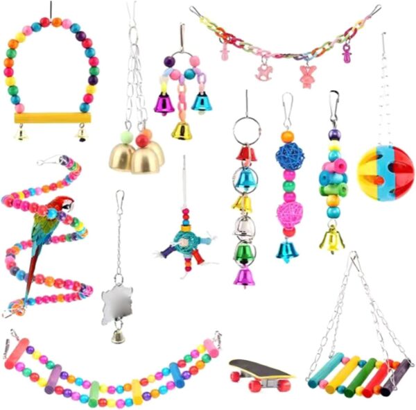 Csnbfiop Bird 14 Pieces Set Including Swing Ladder Rope Perch Chew For Cage Colorful Decor Easy To Install