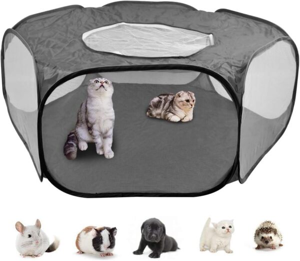 DODUOS Small Animal Cage Tent Pop up Pet Playpen, Foldable Pet Cage Tent Outdoor Indoor Exercise Fence with Top Cover, Mesh Hamster Playpen Yard Fence Play Pen Breathable for Rabbit Ferret Guinea Pig