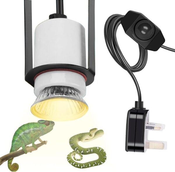 Dhqkqg Reptile Heat Lamp Holder, Reptile Ceramic Heat Lamp Holder, E27 Ceramic Bulb Holder, Rotatable Pet Heater Bracket, Lamp Socket with Dimmer Switch for Snake, Turtle, Lizard, Reptile (No Bulbs)