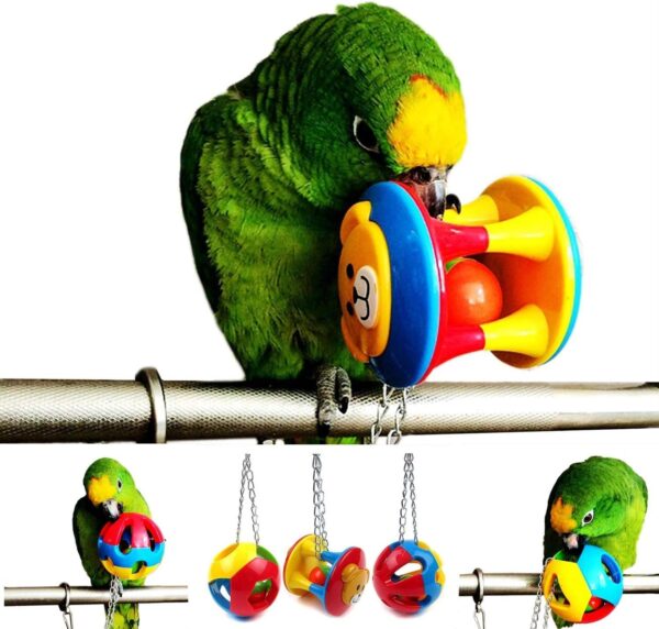 ECOOLBUY 3 PACK Cute Pet Bird Bites Toy Parrot Chew Ball Toys Swing Cage Cockatiel Parakeet Doggy cat Playing Ball