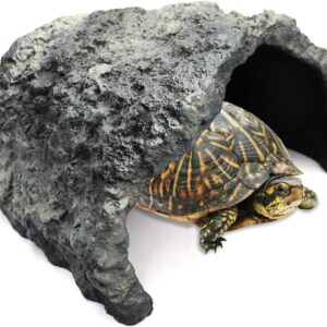 Extra Large Reptile Rock Hide Cave, Resin Fish Hide Cave, Fish Tank Aquarium Decorations Accessories, Small Animal Hide Habitat for Lizards Turtles Fish Bearded Dragon Axolotl 10.23×9.44×5.7 Inches