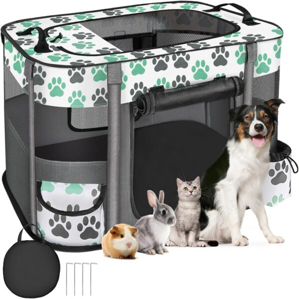 Eyein Dog Playpen, Foldable Portable Pet Dog Cat Playpen for Indoor Outdoor, 600d Oxford Kennel Dog Kitten Cat Crate, Breathable Visible Tent Cage for Puppy Rabbits Hamster Small Animals (80*60*55cm)