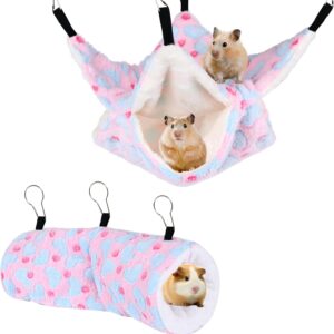 Fadcaer 2Pcs Small Pet Cage Hammock Hanging Tunnel,Ferret Hammock Bed Tunnel Guinea Pigs Hammock Tunnel Tube Small Animal Accessories Hammock Hanging Hideout Tunnel Tube Toy for Cage (Pink)