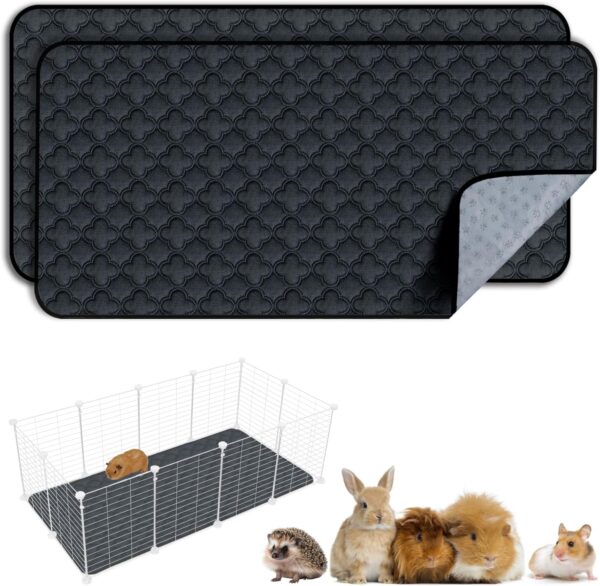 FunFurry Washable Guinea Pig Cage Liner - 2 Pack Reusable Washable Pee Pads，Waterproof Guinea Pig Bedding for Small Animal - Rabbit Bunny Hamster Puppy (Dark Grey, 24" X 47" - 2 Pack)