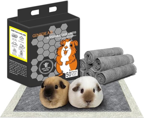 GINIDEAR Guinea Pig Bedding, Disposable Guinea Pig Cage Liners, Odor Controlling Absorbent Waterproof Pee Pads for Guinea Pigs, Rabbits, Bunnies and Other Small Animals.18''x31''(C&C2x1),50 Count