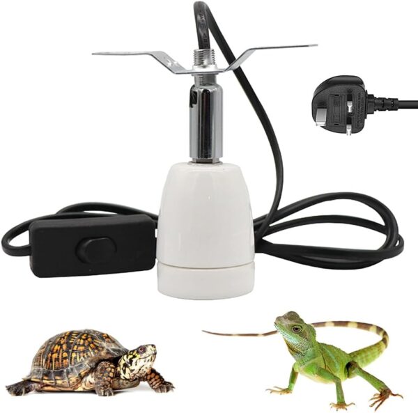 Hojalis Reptile Heat Lamp Holder, E27 Ceramic Heat Bulb Holder, 200W Pet Heater Bracket, 360° Rotatable Reptile Light Holder with ON/Off Switch, Heat Lamp Holder for Snake Turtle Lizard Dog(No Bulb)