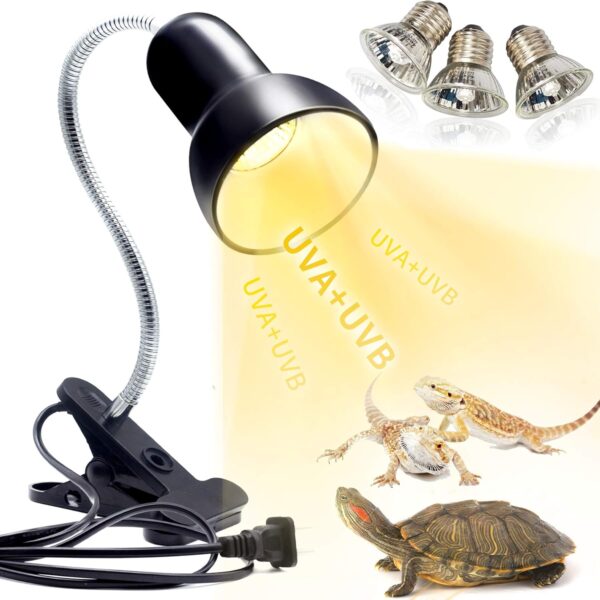 IOOTSEA Reptile Aquarium Heat Lamp Turtle Lights Clip, 3 Bulbs (50W) Basking Lamp Adjustable Holder, Pet Heating Light Lamp for Reptile Turtle Lizard Snake (Classic lampshade)