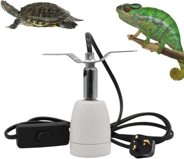 JOAASU Reptile Heat Lamp Holder, E27 360° Rotatable Ceramic Heat Bulb Holder, Pet Bulb Socket with On/Off Switch & Plug, Ceramic Socket Light Stand for Lizard Turtle Snake Reptile [Energy Class A]