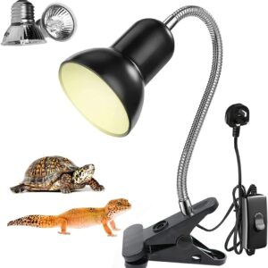 JOAASU Tortoise Heat Lamp, E27 Bulb Holder with 2 Bulbs, Clamp Light with 360°Rotatable Clip, 50W UVA UVB Bulb Tortoise, Reptile Heat Lamp Holder for Aquarium Reptile, Turtle, Lizards, Chicks, Snakes