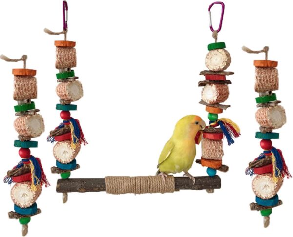 KACCDE Bird Swing Parrots Cage Toy Swing Set Wooden Corncob Training For Small Size Birds Parrots Playstand Set