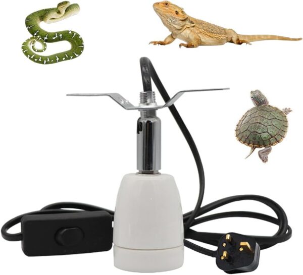 LUFEIS Reptile Heat Lamp Holder, E27 360° Rotatable Ceramic Heat Bulb Holder, Pet Bulb Socket with On/Off Switch & Plug, Ceramic Socket Light Stand for Lizard Turtle Snake Reptile [Energy Class A]