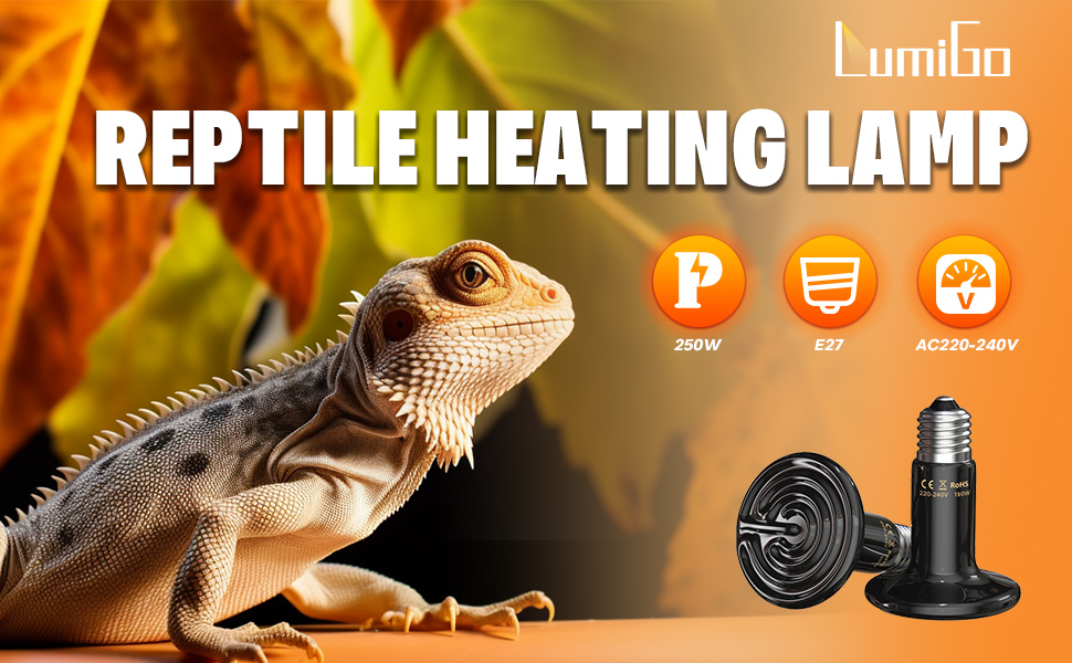 250W E27 Ceramic Heating Lamp for Reptile, E27 Infrared Heating Bulb AC220-240V No Light Emitting