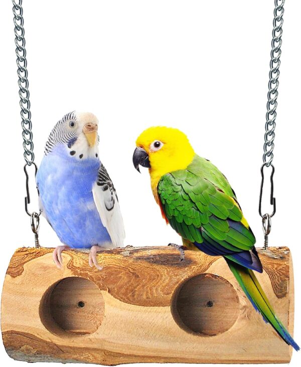 MUYG Bird Swing Perch,Cage Hanging Parrot Swing Toy,Birds Perch Climbing Toys Durable Natural Bird Wooden Swings for Budgie,Cockatiels,Conures,Finches,Small Parakeets