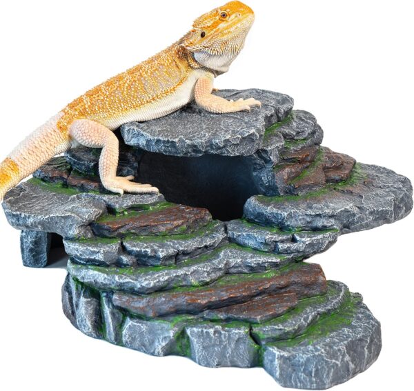 Magtara Cliff & Cave Hideout Rainforest Series - Reptile Ledge Hide, Basking Rock, Terrarium & Aquarium Decor, Decorative Resin for Lizards, Fish, Snakes, Amphibians, Small Animals