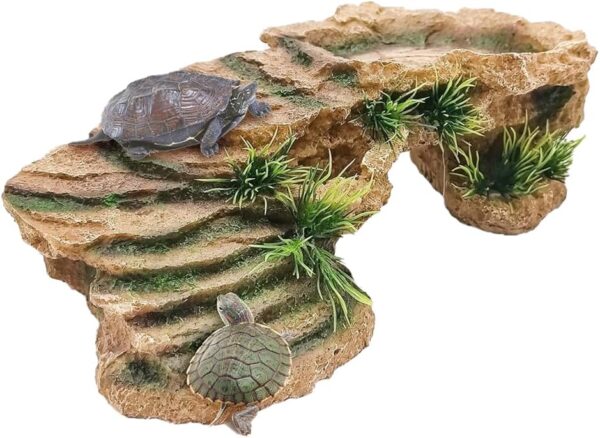 NUZAMAS Turtles Basking Platform Reptile Climbing Ramps Platform Reptile Hide Cave Habitat Ornament Ramp Rock Landscaping Decoration for Bearded Dragon Lizard Frogs