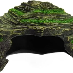 OMEM Reptile Box Shelter Terrarium Hideout Caves Turtle Ramp Basking Platform Habitat Decor Humidify Hide Resin Rock (A)