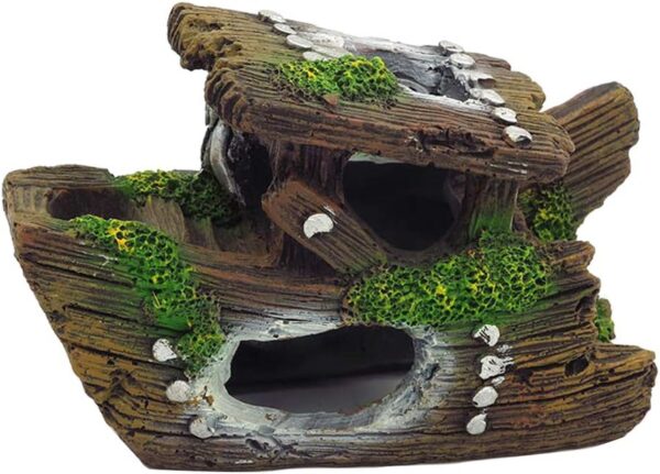 OMEM Reptile Hides and Caves Aquarium Landscaping Fish Tank Resin Wooden Boat Pirate Decoration Terrarium Decor