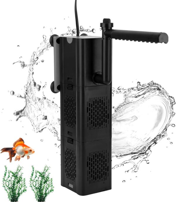 OurLeeme Fish Tank Filter Aquarium Filter Pump 30W Internal Fish Tank Pump and Filter with 2-Stage Filtration, 5-in-1 Filter Pump Flow Rate and Direction Adjustable
