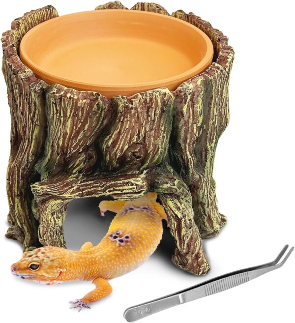 PINVNBY 2 in 1 Reptile Hide Cave with Removable Sump and Humidity Water Dish，Reptiles Hideout Water Tank Accessories for Small Reptiles Gecko, Leopard Gecko, Lizard, Snake, Crabs