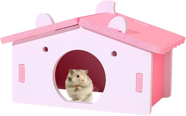 PLUSHCEWT Wooden Hamster House,Hamster Hideout Cage,Washable Hamster Hideaway for Hamster,Small Pet House Habitats Decor for Young Guinea Pigs and Other Small Pets Pink