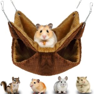 Pet Cage Hammock,Hanging Animal Hammock Winter Warm Hamster Hammock Small Pets Double-Layer Hanging Bed,Fleece Pet Bedding Supplies for Hamster Chinchilla Squirrel Guinea Pigs Parrot (Coffee Colour)