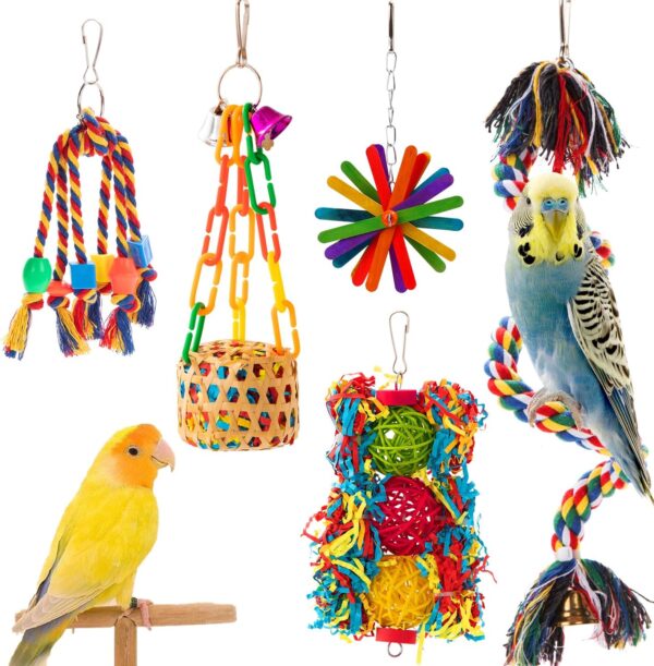 RLRICH Bird Toys Parakeets Chewing Toys, Parrots Foraging Toys Bird Swing Climbing Hanging Toys Rope Perch Cage Toys for Small Medium Birds Conure Cockatiel Budgies Parrot Cockatoo Lovebird