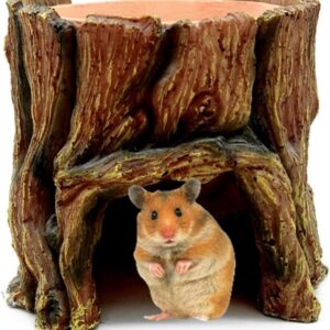 Reptile Cave,Funny Tree Trunk Small Snake Hide - Feeding Habitat, Aquarium Accessories, Reptile Resin Shelter with Food Tray, Underwater Landscape