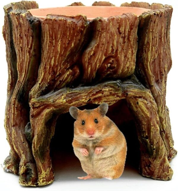 Reptile Cave,Funny Tree Trunk Small Snake Hide - Feeding Habitat, Aquarium Accessories, Reptile Resin Shelter with Food Tray, Underwater Landscape