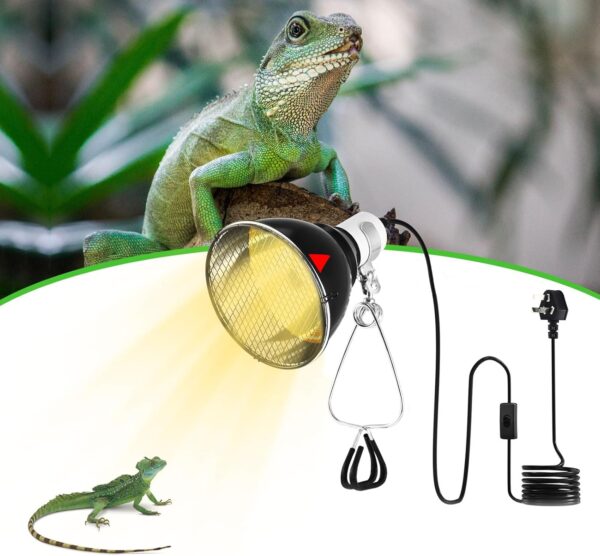 Reptile Heat Lamp Holder, 5.5 Inch 200W E27 Tortoise Heat Lamp Socket, Bulb Base Heat Bulb Holder with Clamp and Guard, Pet Reflector Dome Lamp Bracket for Turtle,Snake,Lizard,Dog,Bird,Chick (NO BULB)