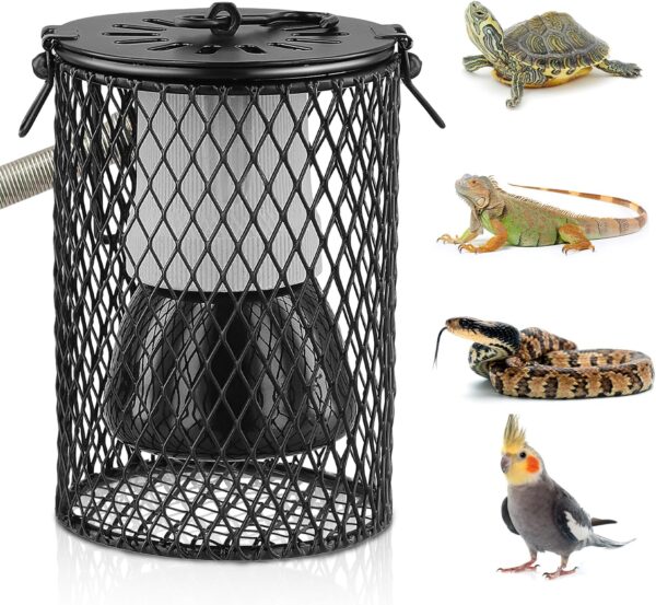 Reptile Heat Lamp with Guard, 100W Ceramic Heating Lamp with Anti Hot Bracket Cage,Lampshade Holder Heater Lighting, Infrared Reptile Heat Bulb for Bearded Dragon,Lizard,Tortoise,Snake,Birds, UK Plug