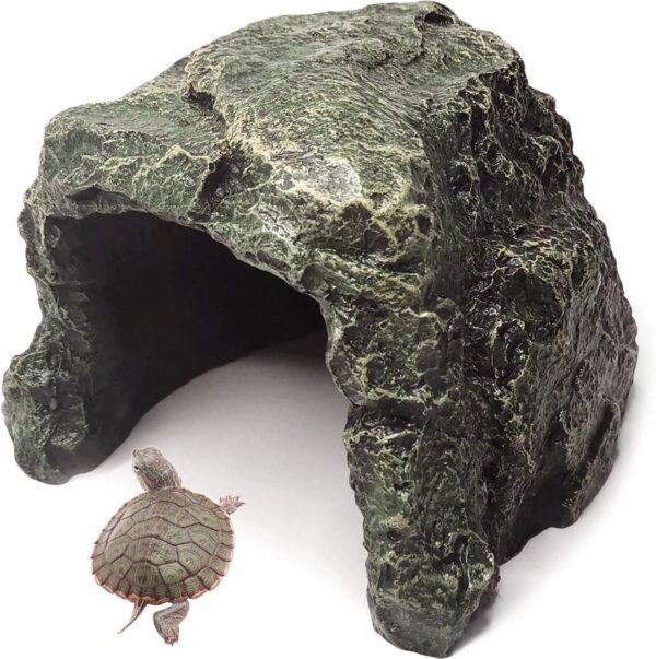 Reptile Hideout Cave Tortoise Rock Aquarium Decoration Terrarium Stone Hideaway Natural Habitat Ornament for Gecko Spiders Frogs Lizards Fish Amphibian