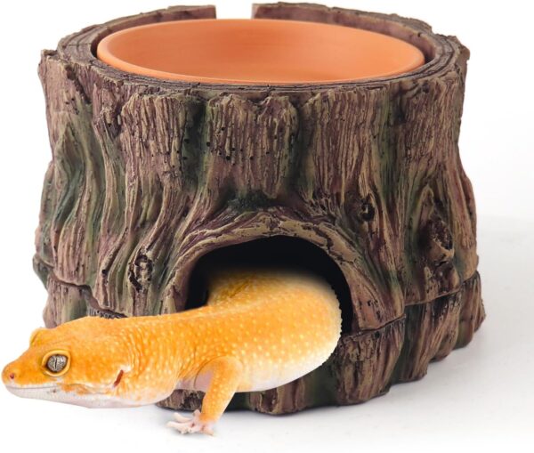 SORWATEE 3 in 1 Reptile Hide Cave with Humidifying Basin & Detachable Base, Terrarium Tank Decor Moisture Keeping Hideout Cave for Small Reptiles Crested Gecko, Leopard Gecko, Lizard, Snake, Crabs