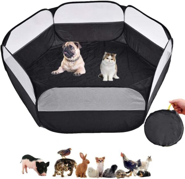 Small Animal Cage, Pet Playpen, Play Tent, Indoor/Outdoor Bedding Fence, Portable Pen for Hamster, Guinea Pig,Bunny, Puppy, Ferret, Rat, Cat, Chinchilla, Bearded Dragon, Hedgehog (nocover-Black)