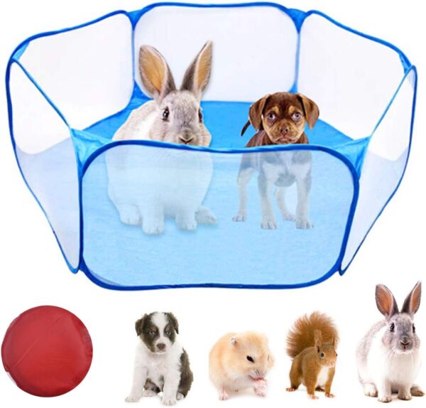 Small Animal Playpen, Hamster Guinea Pig playpen, Breathable Pet Playpen Portable Reptiles Cage Foldable Pop-Up Exercise Fence Outdoor Indoor Pet Tent for Rabbits, Chinchillas Hedgehogs, Blue