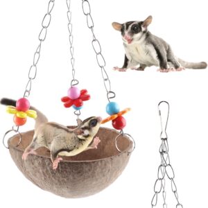 Sugar Glider Swing Toy Bird Natural Coconut Shell Nest Cage Hanging Accessories for Sugar Glider Bird Parrot