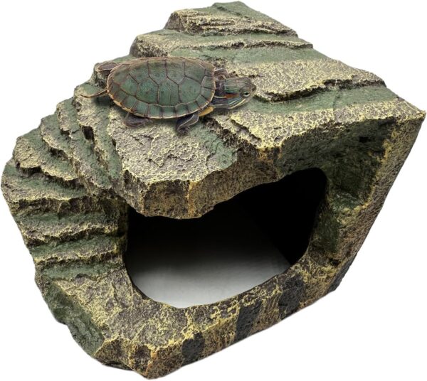 Tfwadmx Tortoise Basking Platform, Crested Gecko Hide, Reptile Cave Hideout with Basking Area, Turtle Tank Accessories for Leopard Geckos,Small Bearded Dragons,Frogs,Newts