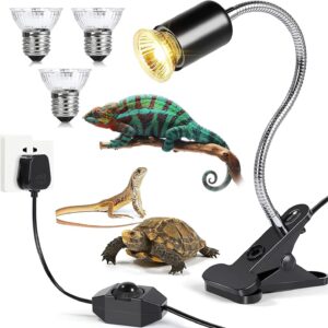 Tortoise Heat Lamp, 50W UVA UVB Basking Lamp with 360°Rotatable Clip & Power Adapter, 30cm Rotatable Gooseneck with 3 x 50W Heat Bulb, Heating Light for Reptiles, Lizard, Turtle Snak Aquarium