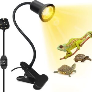 Tortoise Heat Lamp, Reptile Heat Lamp UVB Light Reptile Kit Basking Lamp with 360° Rotatable Clip on Lamp, Heat Spotlight Holder with Dimmable Switch for Aquarium Reptile, Turtle, Lizards(No Bulb)