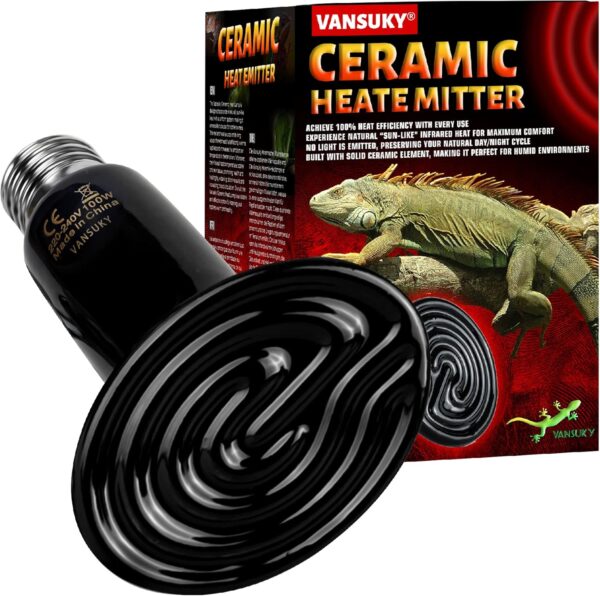 VANSUKY 50W Ceramic Heat Emitter for Reptiles, Amphibians, Dogs, Cats, and etc - No Light Infrared Heat Lamp for Terrariums and Vivarium