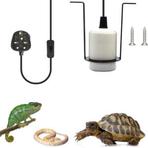 WDKXCN Reptile Heat Lamp Holder, E27 300W Ceramic Bulb Holder with On/Off Switch, Lamp Holder Adapter, Pet Heater Bracket, UK Plug AC 220-250V (NO Bulbs)