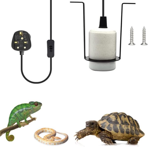 WDKXCN Reptile Heat Lamp Holder, E27 300W Ceramic Bulb Holder with On/Off Switch, Lamp Holder Adapter, Pet Heater Bracket, UK Plug AC 220-250V (NO Bulbs)