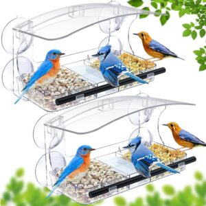 WLLKOO Window Bird Feeder 2 Pack with Strong Suction Cups, Clear Bird feeders for Viewing, Bird Feeders for Outdoors Outside with Drain Holes