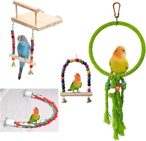 Wooden Bird Swing,Hanging Pet Bird Cage Accessories for Cockatiels,Parrots,Parakeets,Lovebirds,Conures,Budgies