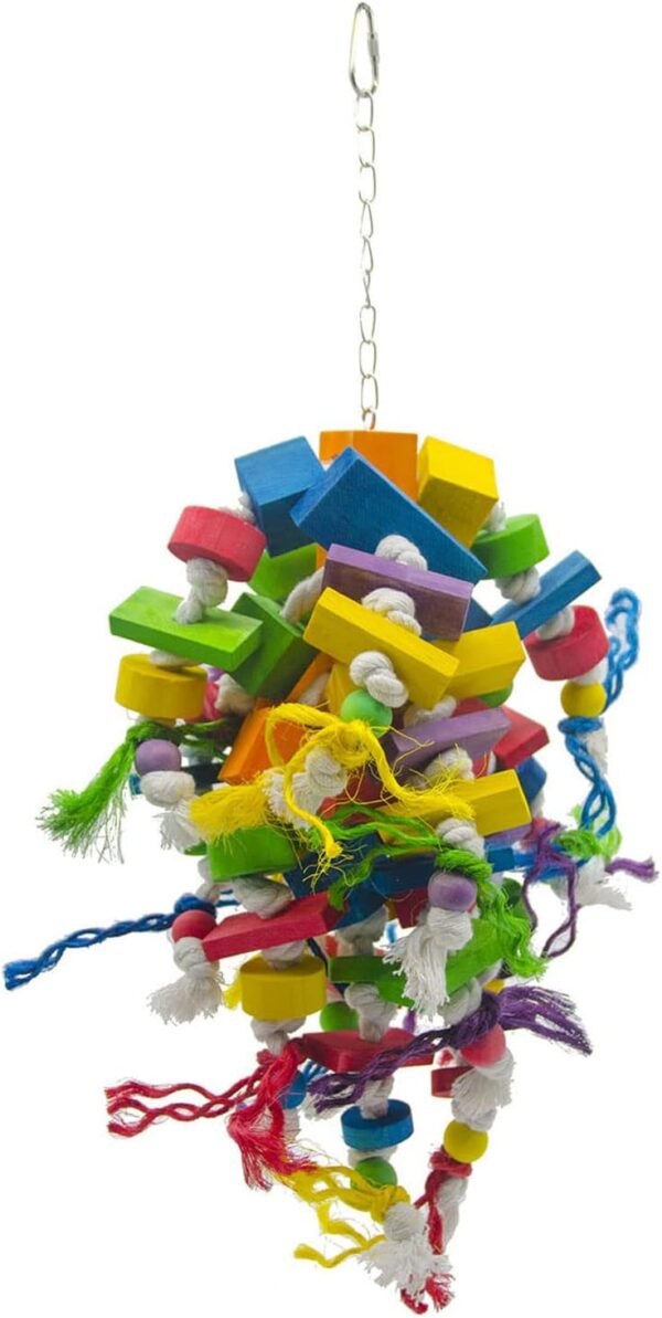 X-Institute Parrot Cage Toy Multi-Colored Wood Blocks Beads Bird Chewing Toys Easy To Hang Swing Toy For Large Birds Parrots Bird Training Toys For Parrots Conures