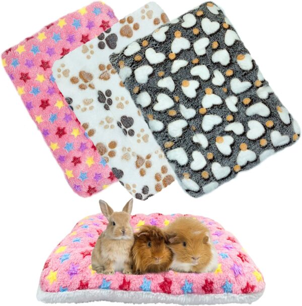 XMPEKO 3 Peck Small Animal Plush Bed - 40 * 30 * 3cm, Fluffy Soft Warm Fleece Guinea Pig Bedding Mat Blanket for Cage Accessories for Rabbit Bunny Chinchilla Squirrel Hedgehog Hamster