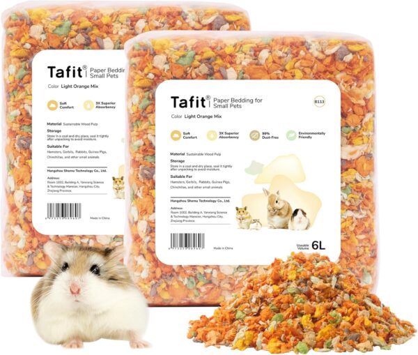 tafit Dust-Free Small Animal Bedding, Natural Soft Paper Bedding for Odor Control, Suitable for Guinea Pigs, Rabbits, Rats, Gerbils, Chinchillas, and Hamsters, 12 Liters（Light Orange Mix）